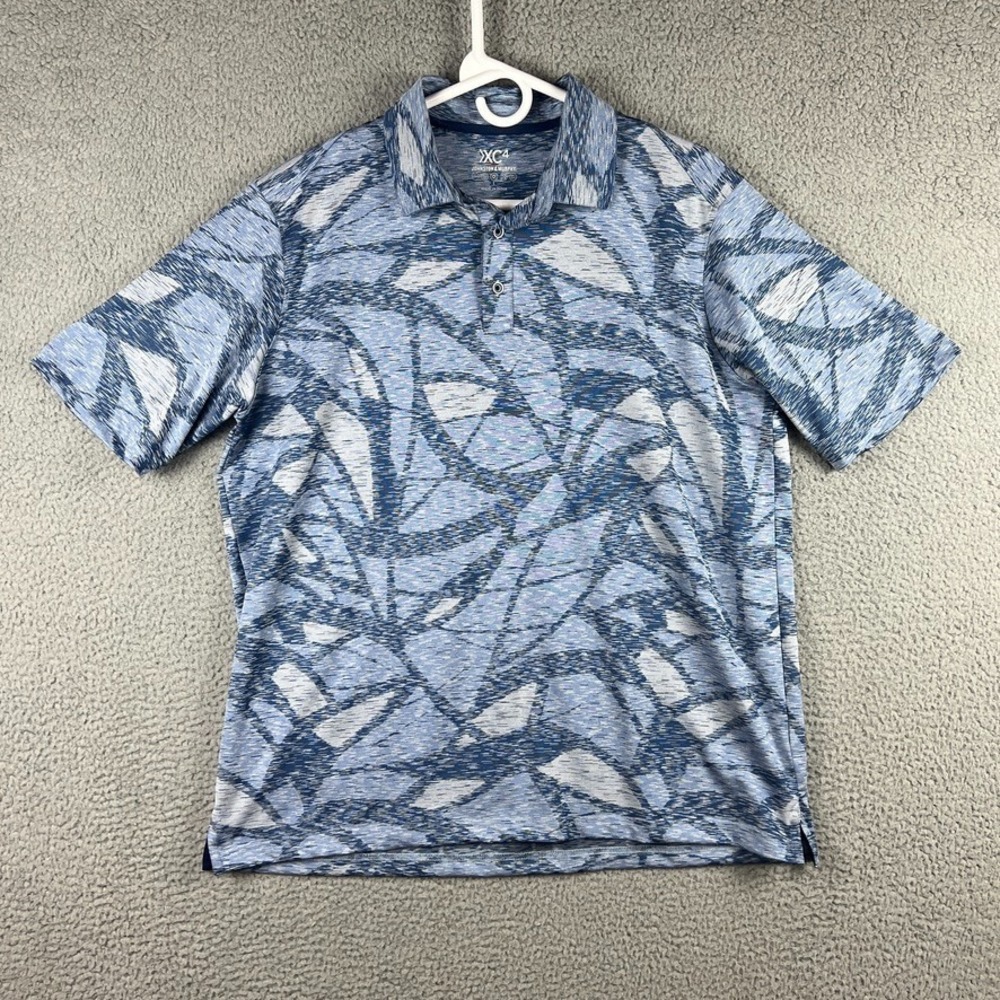 Johnston & Murphy Polo Shirt Mens Large‎ XC4 Performance Golf Blue Abstract AOP